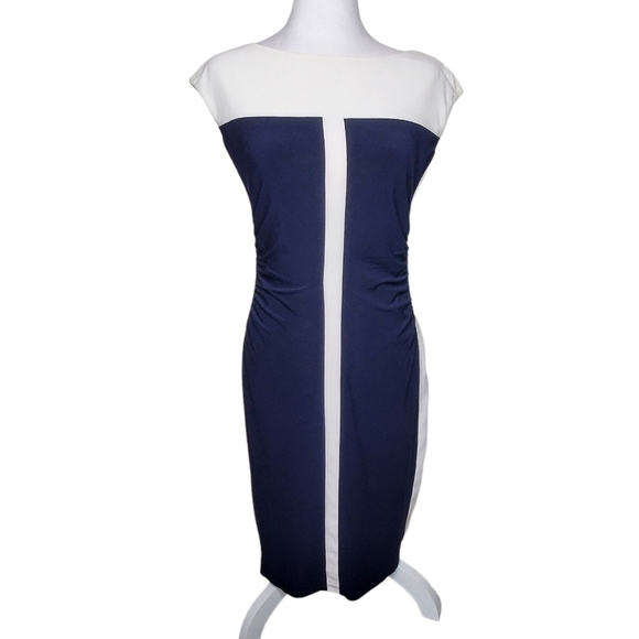 Chaps Dresses & Skirts - Chaps Navy & White Color Block Sheath Dress, Cap Sleeves, Office Wardrobe Sz M